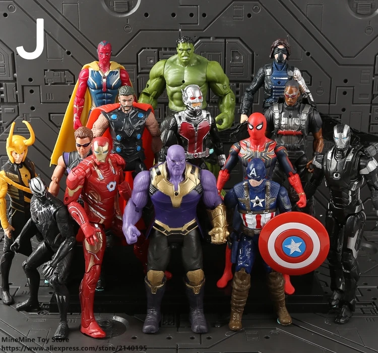 ZXZ Marvel Мстители Халк Тор Капитан Америка человек паук танос Железный человек фигурка Аниме Коллекция фигурка игрушка модель - Цвет: J-14pcs
