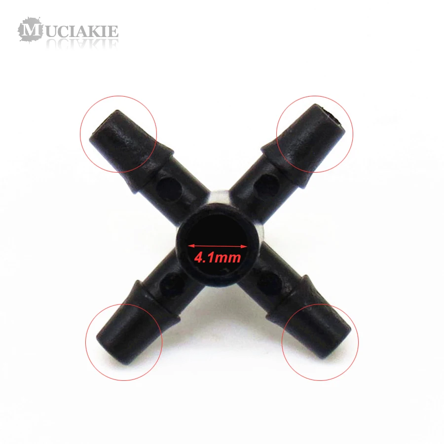 MUCIAKIE 100PCS 4-Branches Barbed Connectors for 3/5mm Hose Coulping Adaptors Flat End Inner Dia 4.1mm Irrigation Fittings | Дом и сад