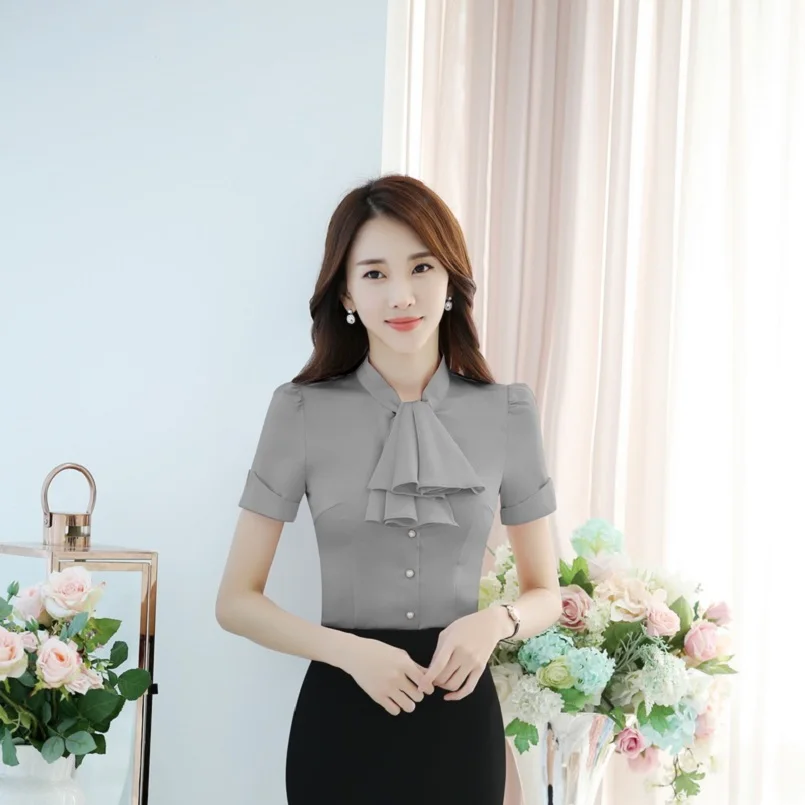 Блузка женская шифоновая с коротким рукавом модный топ для офиса и работы