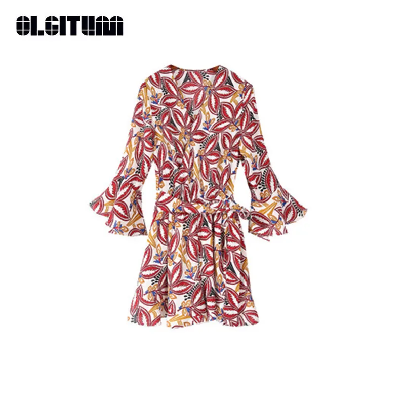 

OLGITUM 2020 женское летнее платье с V-образным вырезом три четверти Повседневная мини пляжная юбка-штаны винтажное шифоновое платье с цветочным ...