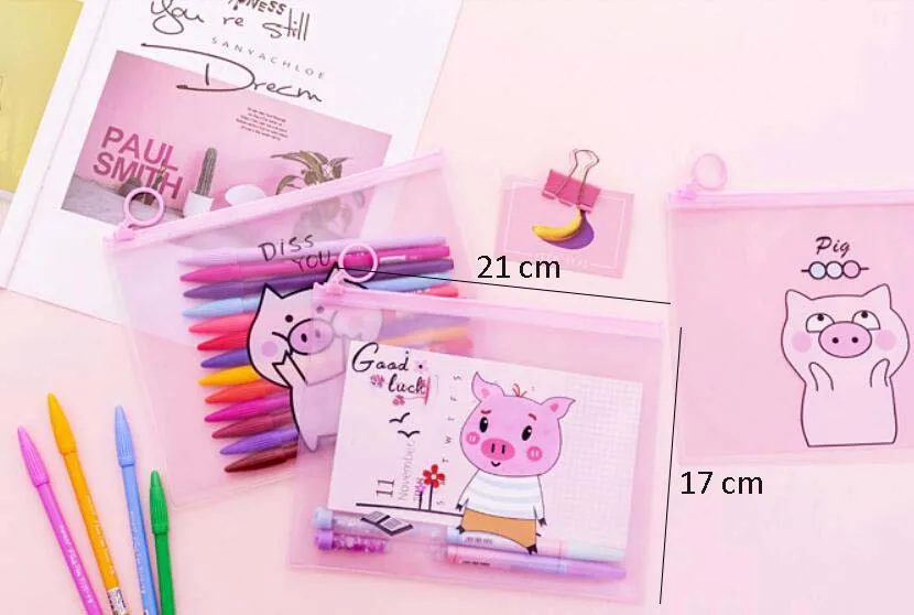 Cartoon Pig Unicorn Pencil Case Cactus Transparent pen pouch Kawaii stationery Gift Big capacity Storage bag school supplies | Канцтовары