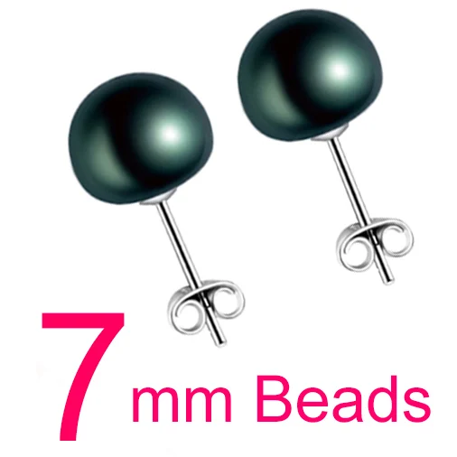Black 7mm Горячая Распродажа, 3 цвета, 6-9 мм,, 925, серебряные серьги с натуральным жемчугом, классические модные жемчужные серьги, ювелирное изделие для женщин - Цвет камня: Black 7mm