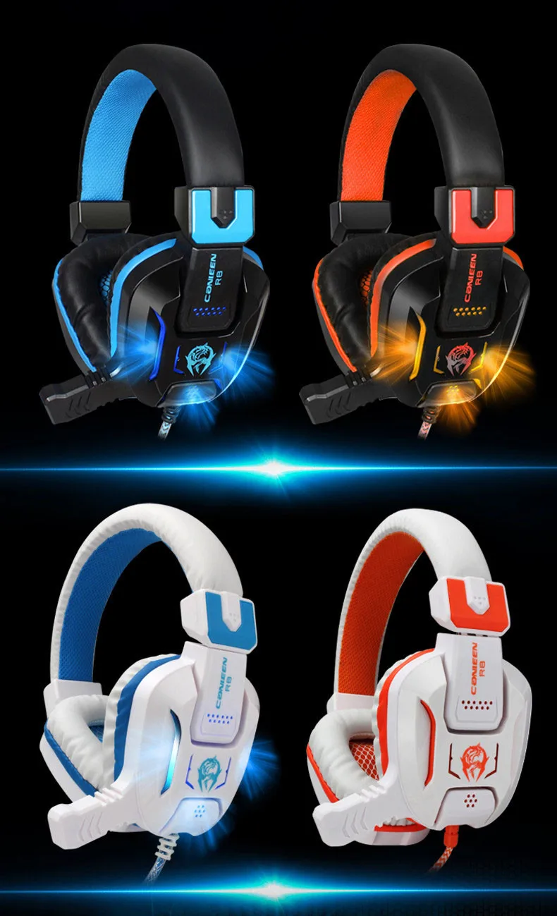Canleen R8 стерео игровая гарнитура глубокий бас компьютерные игровые наушники с микрофоном светодиодный светильник+ 5500 dpi профессиональная игровая мышь