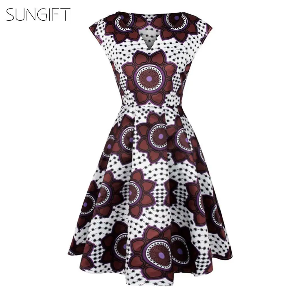 SUNGIFT африканские женские платья Дашики женское платье миди цифровая печать
