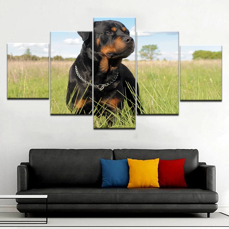 Rottweiler собака животное 5 панелей HD Печать Современная Модульная стена ранняя