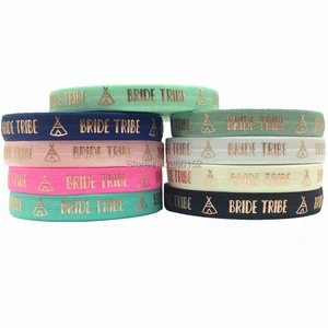 Розовое золото фольга надпись Bride Tribe на голову эластичная повязка для головы с 58, вигвам лента для свадьбы, резинки для волос аксессуары для волос браслет 10 ярдовлот