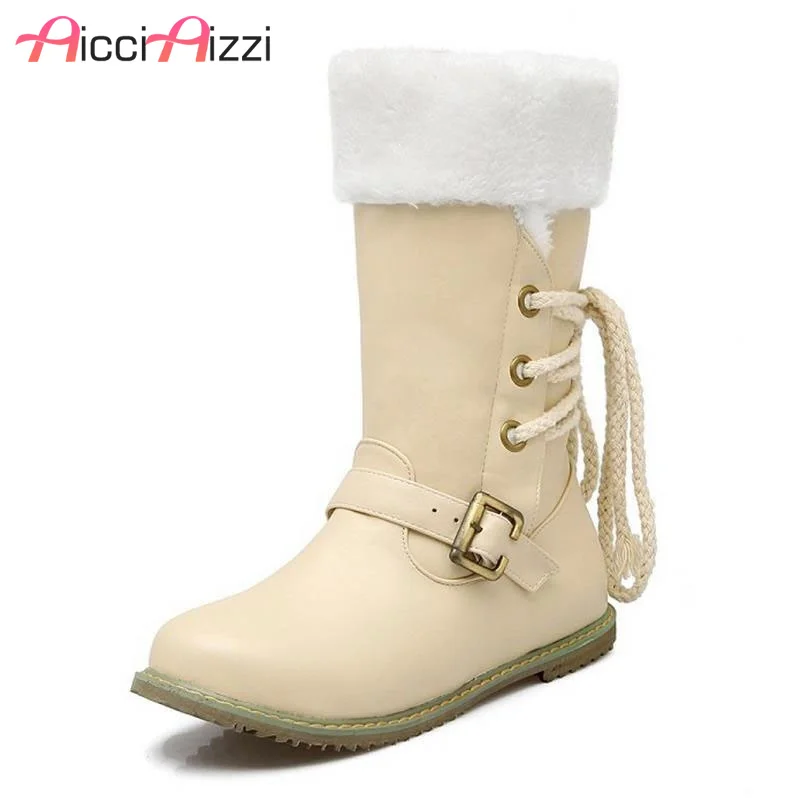 AicciAizzi плюшевые Size30 52 Для женщин круглый носок половина полусапожки со шнуровкой