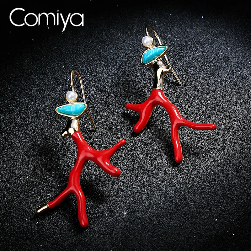 Comiya личности красные серьги для Для женщин Прекрасный абстрактным рисунком