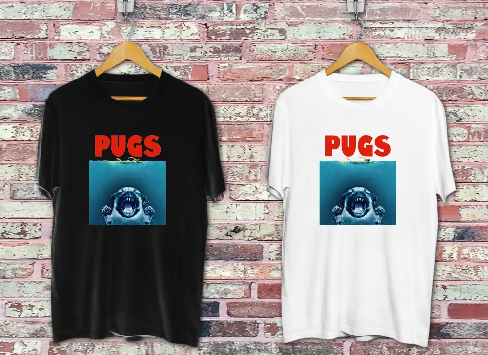 

Pugs (Jaws) Black & White T-Shirt 2019 Summer New Arrvial Style Fashion Men Funny Great Short Tee Shirts