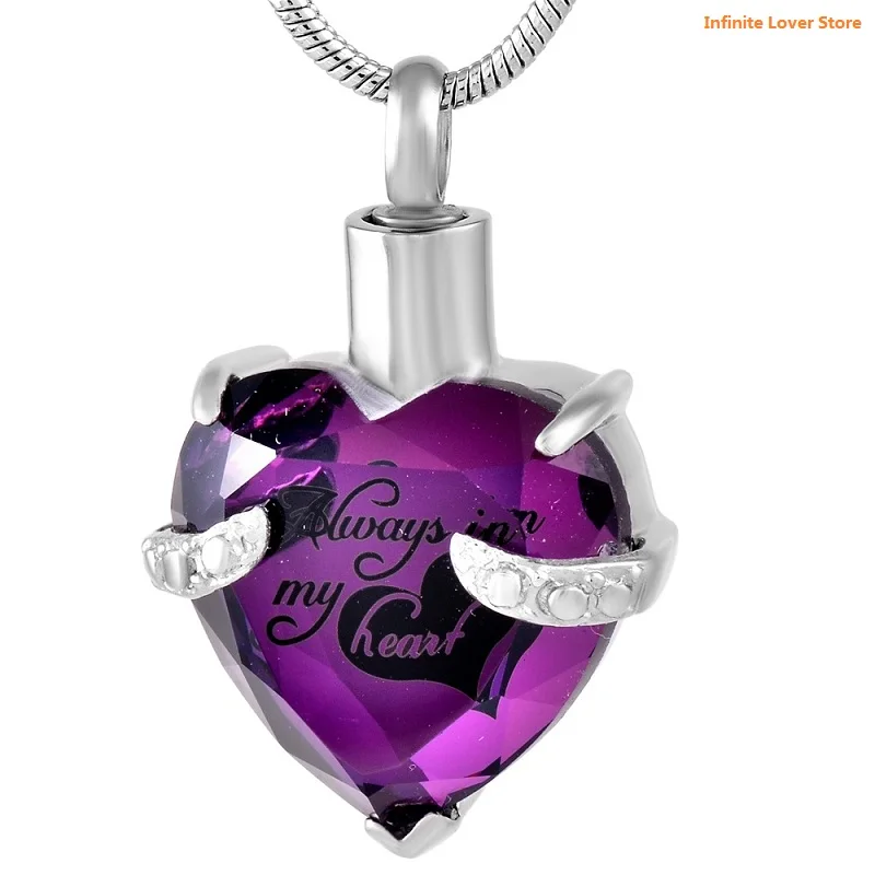 

KLH9790-9 Always In My Heart 12 Crystal Urn Necklace Heart Memorial Keepsake Pendant Ash Holder Cremation Jewelry for Ashes