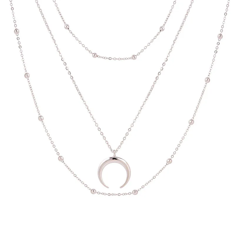 Fashion Metal Beads Chain Choker Necklace for Women Multilayer Moon Pendant Boho Beach Collar Jewelry Christmas Gift | Украшения и
