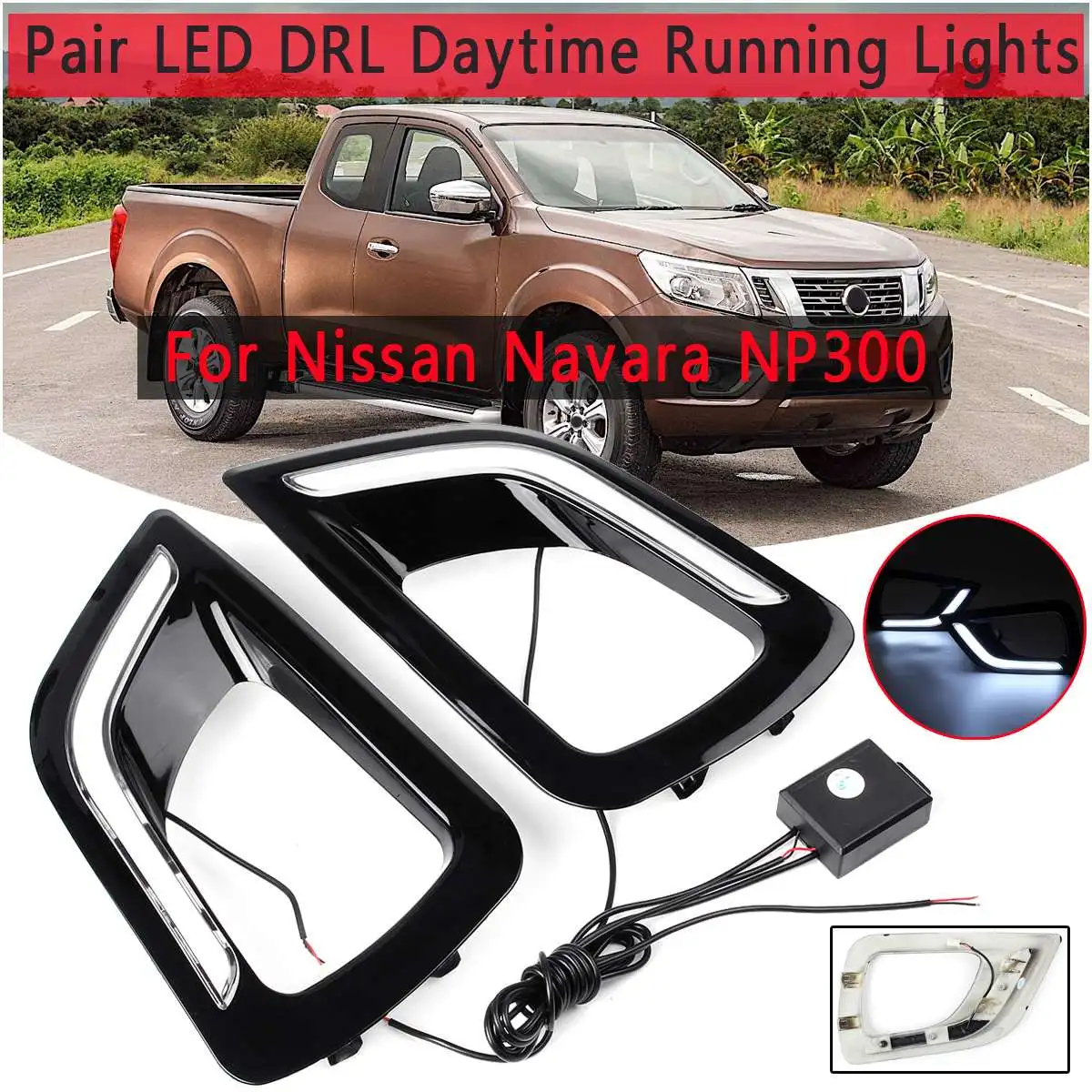 White 2 шт. светодиодный DRL Дневной противотуманный светильник для Nissan Navara NP300 автомобильный светильник для укладки с черной отделкой белый и желтый светильник - Цвет: White