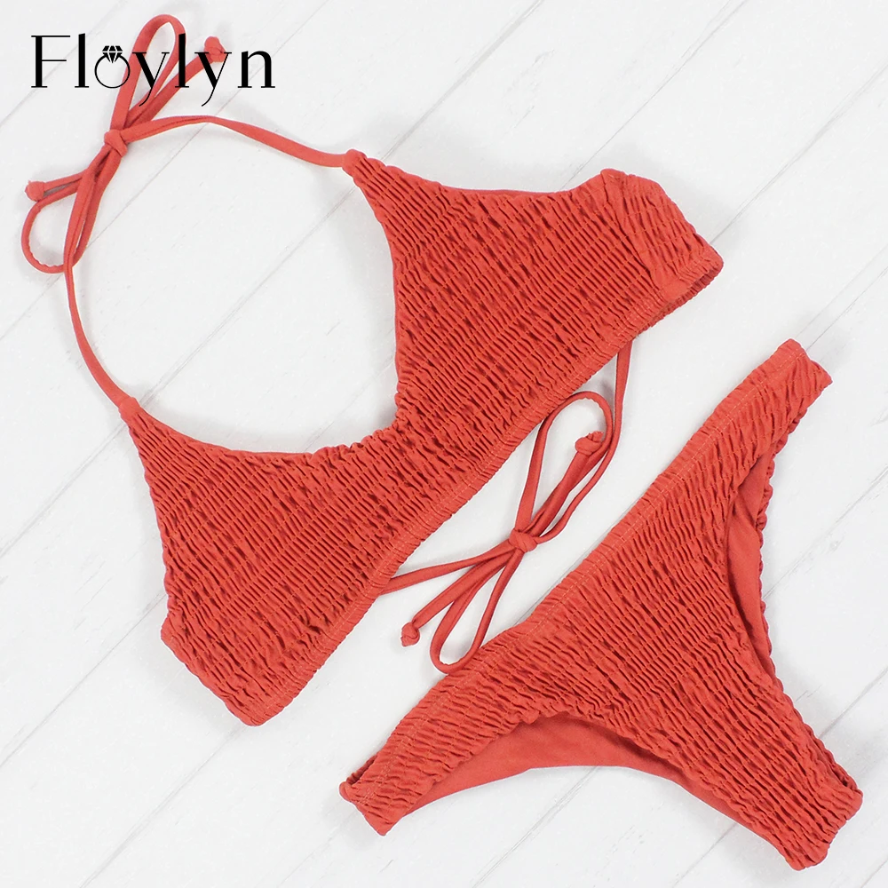 Floylyn Summer Fold Biquini Brazilian Thong Bikinis Swimsuit Sexy Cut Swimwear Women Triangle Push Up Bikini Maillot De Bain | Женская
