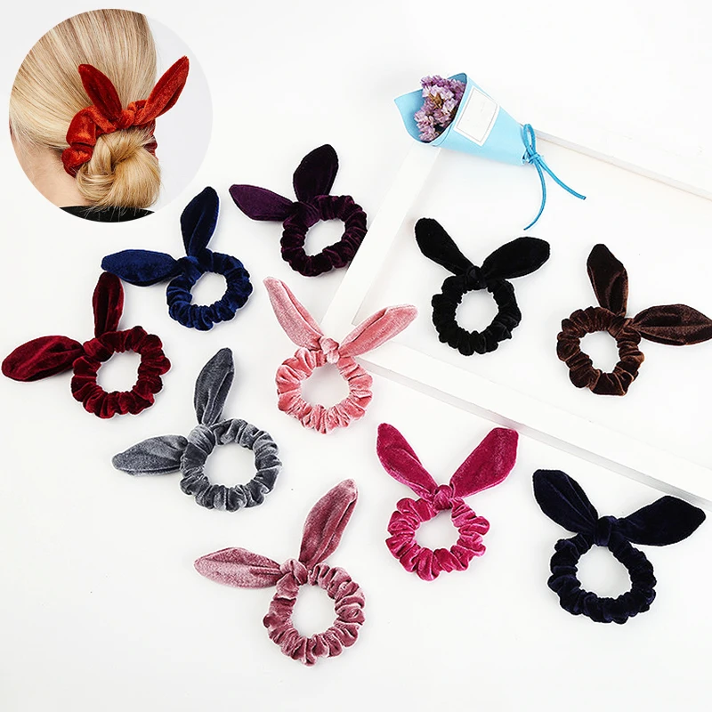 

hot multicolor velvet hair band rabbit ears three-dimensional design cute elastic soft comfortable girl ponytail gifts