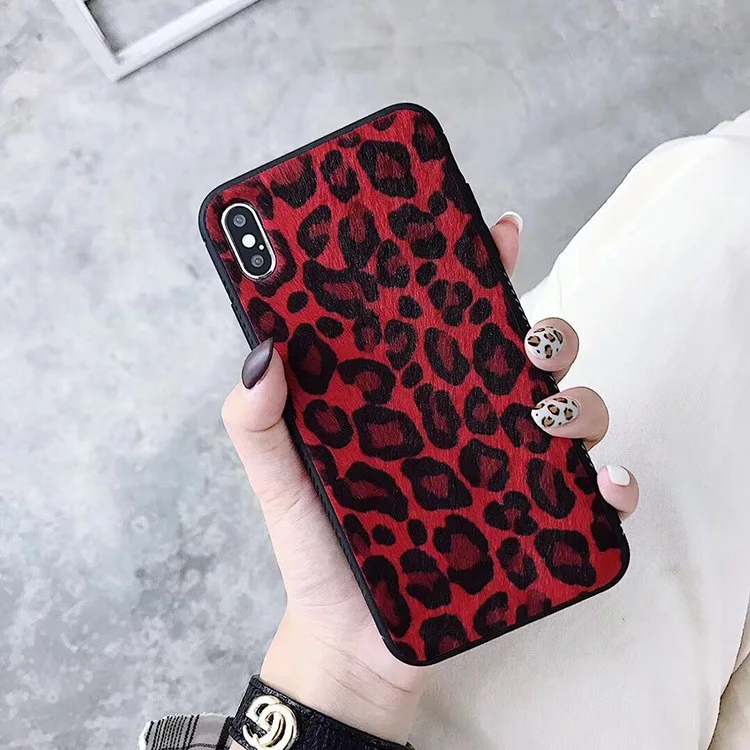 Kuutti Squishy Women Fashion Luxury Red Leopard Fabric Furry Shockproof Phone Cases for iPhone 6 6s 7 8 Plus X XR XS Max Cover |