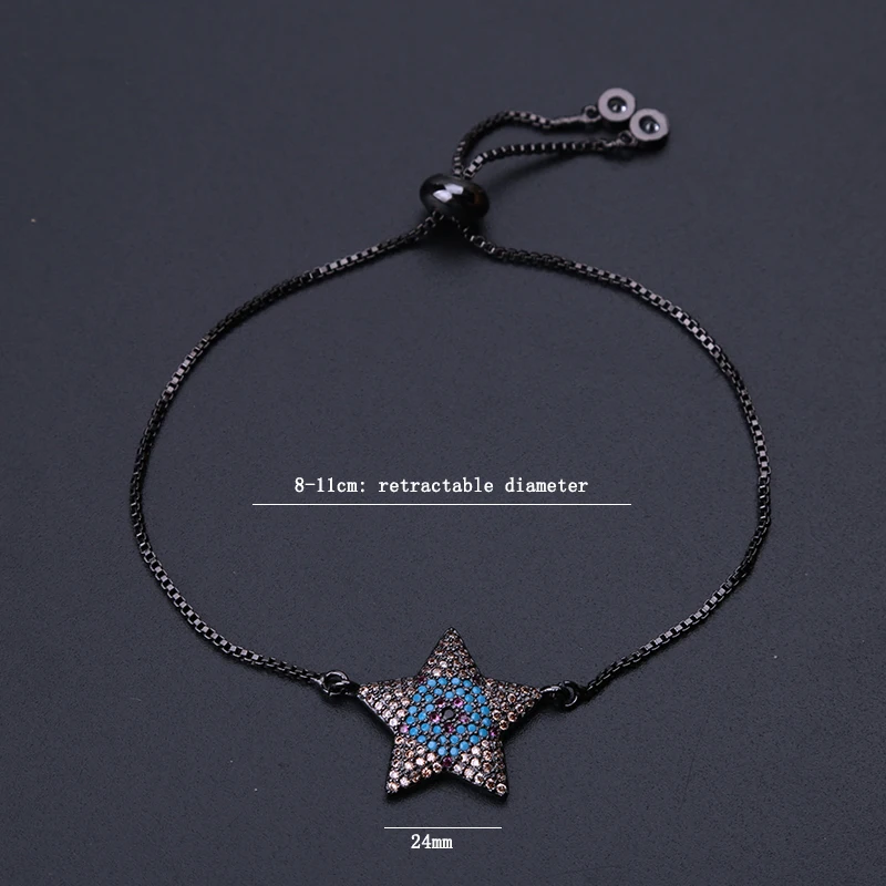 1pc Micro Pave CZ Star Charm slide copper box chain evil eye Bracelets &amp bangle for men Connector Friendship | Украшения и
