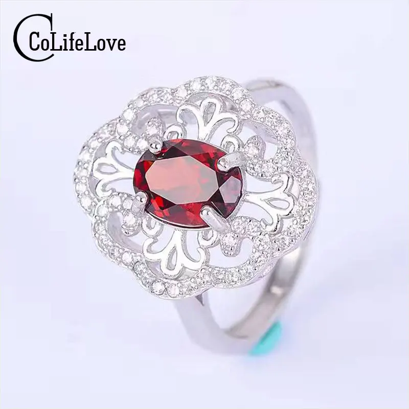 

Vintage sterling silver gemstone ring 5*7mm flawless garnet gemstone solid 925 silver ring for woman size customized silver ring