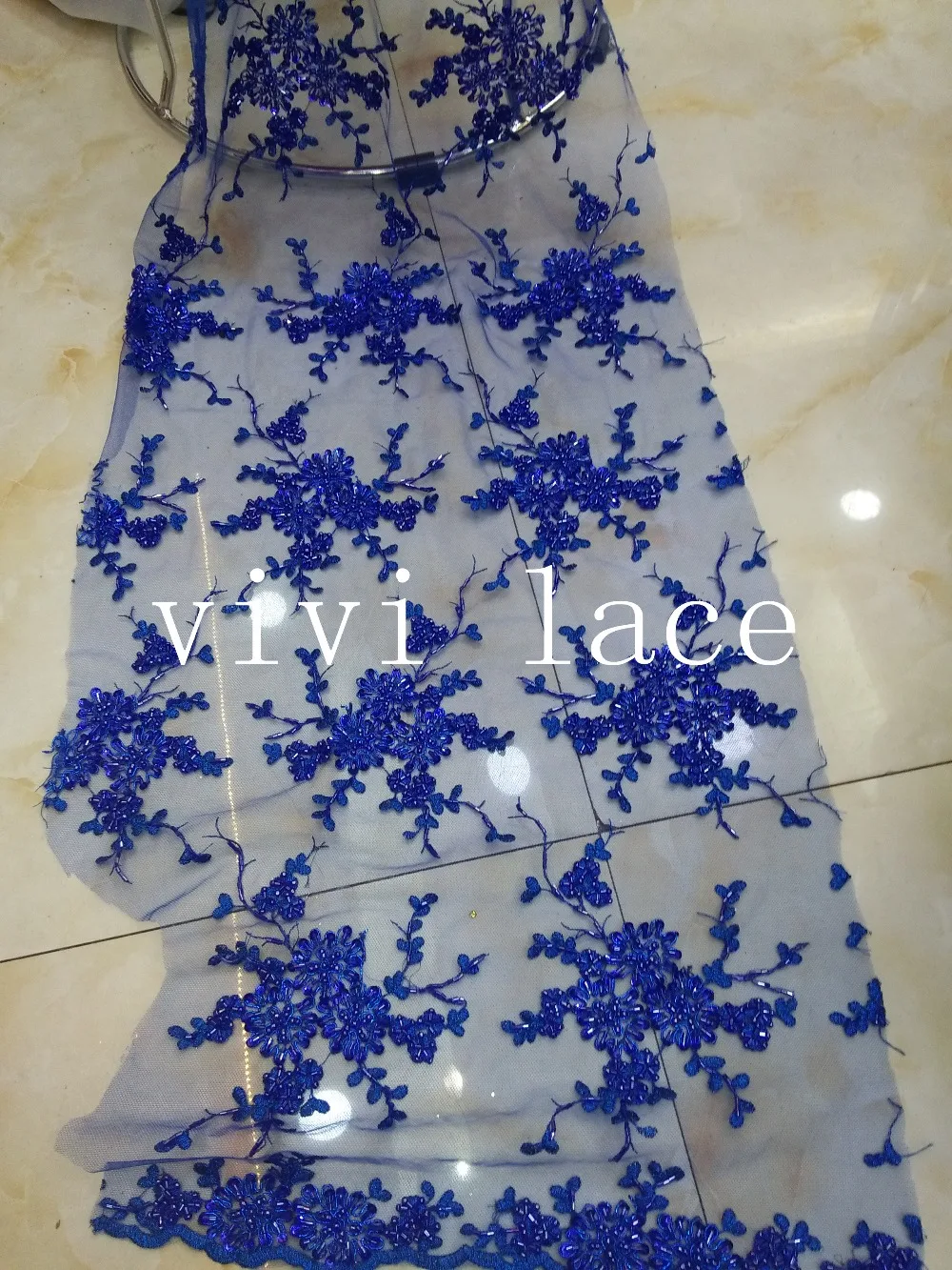 

5yards HT014# royal blue luxury beads embroidery mesh french lace fabric for wedding/evening dress/party,by dhl