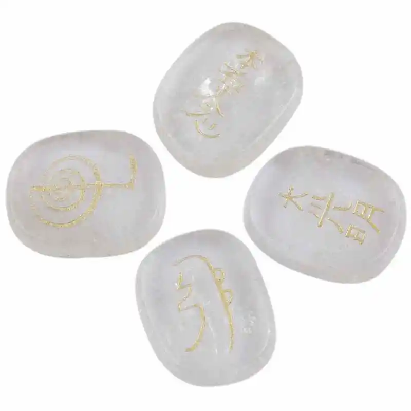 Rock Quartz Usui TUMBEELLUWA 4 шт./компл. исцеляющий Рейки Кристалл выгравированы Usui/треугольник/Ангел/Таро символов Овальный пальмовый камень Гладкий отполированный драгоценный камень - Цвет: Rock Quartz Usui