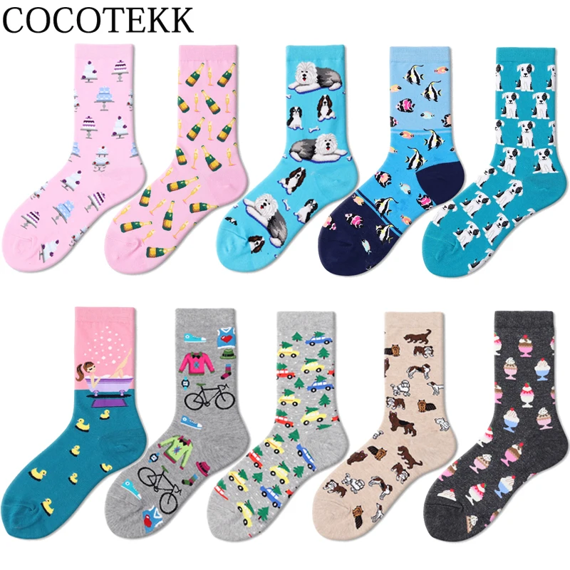 COCOTEKK Новые осенне-зимние женские милые Мультяшные носки из чесаного хлопка забавные счастье кавай носки женские модные популярные рождественские подарки