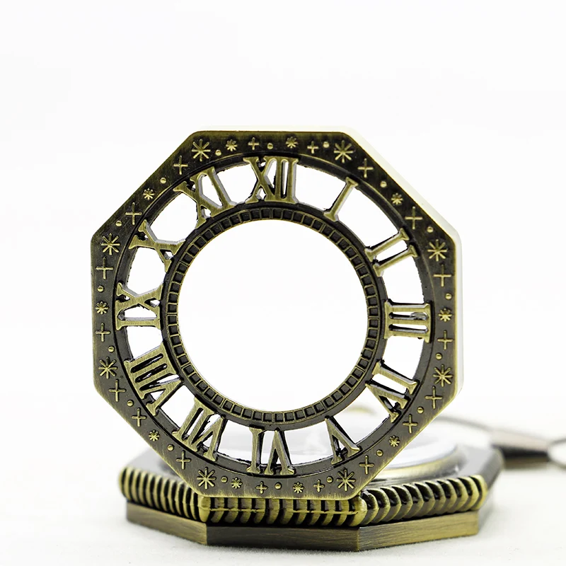 Irregular Hexagon Design Skull Mechanical Pocket Watch Retro Steampunk Gentleman Style Men's Necklace Pendant Clock