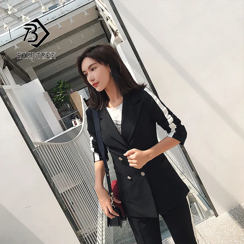 Женский двубортный Блейзер и брюки деловой костюм с отложным воротником длинным