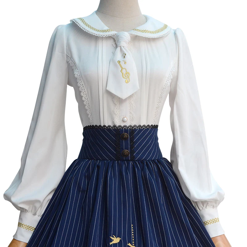 Женская блузка с галстуком белая рубашка вышивкой и длинным рукавом В Стиле