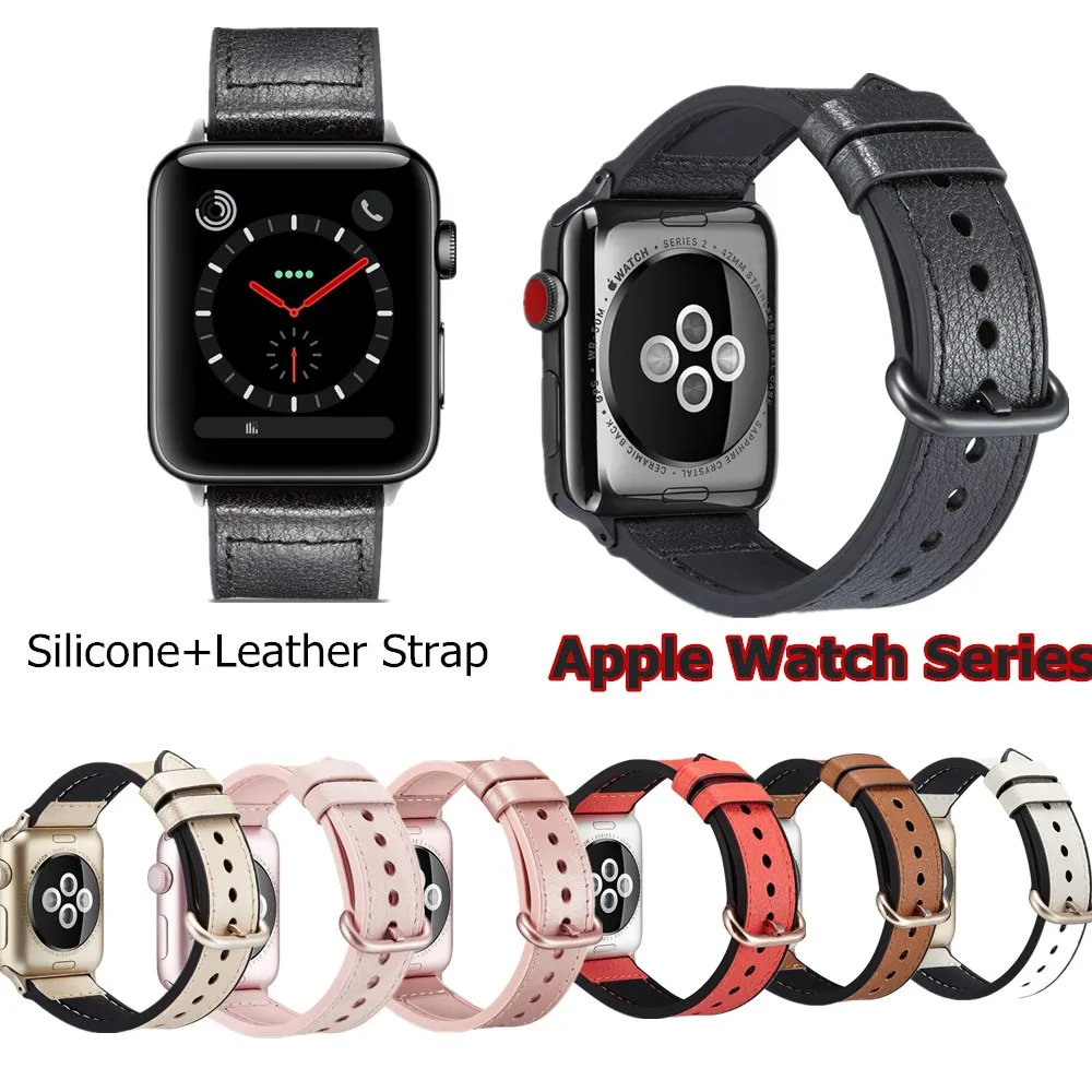 Модный силиконовый кожаный ремешок для iWatch Series 5 4 3 2 1 часов 38 42 мм Apple Watch Edition 40 44
