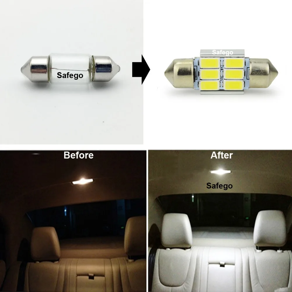 4 шт. Safego светодиодный фестон 31 мм 36 canbus 6SMD 5730 C5W Canbus 5630 автомобильный внутренний