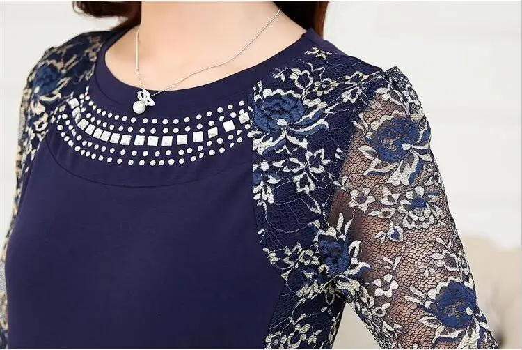 Blusas mujer de moda Женская кружевная блузка, рубашки размера плюс, женские кружевные топы с длинным рукавом