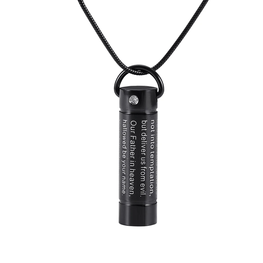 

Stainless Steel Cross Bible Lords Prayer Cylinder Urn Pendant Necklace Keepsake Memorial Ashes Cremation Jewelry
