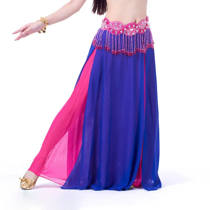 

Belly Dancing Straight Long Skirt Chiffon Double Slits 2 Layer Floor-Length Belly Dance Costume Skirt For Women