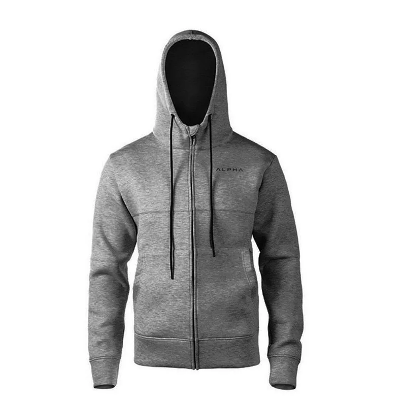 Alpha мужская куртка худи весна осень шнурок молния толстовка с капюшоном топ мужской длинный рукав карман пуловер Толстовка - Цвет: light gray