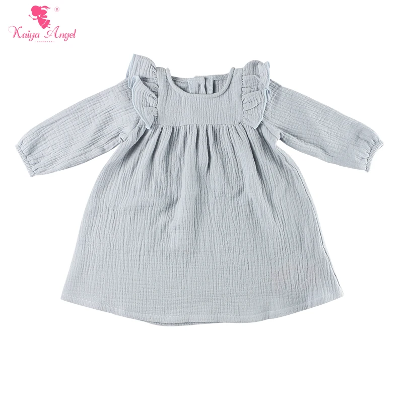

Kaiya Angel 2019 New Baby Girl Dress Gray Long Sleeve and Knee Kids Clothes Simple Style Ruched 5pcs/lot Factory Wholesale