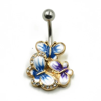 Blue butterfly belly 1 шт., хирургическая сталь, модный цветок, CZ Fem, пупок, пупка, пупка, кольца, пирсинг для женщин, пупка, ювелирные изделия для тела, 14 г - Окраска металла: Blue butterfly belly