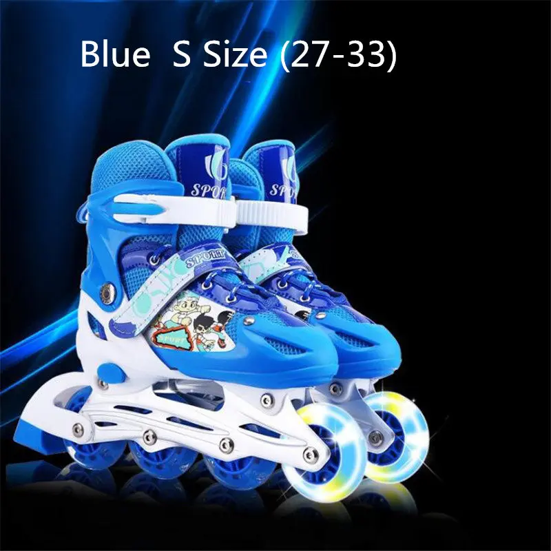 Blue Shoes--S Вспышка роликовые коньки обувь для детей дети роликовые коньки обувь Регулируемый один мигающий колеса катание Patines - Цвет: Blue Shoes--S