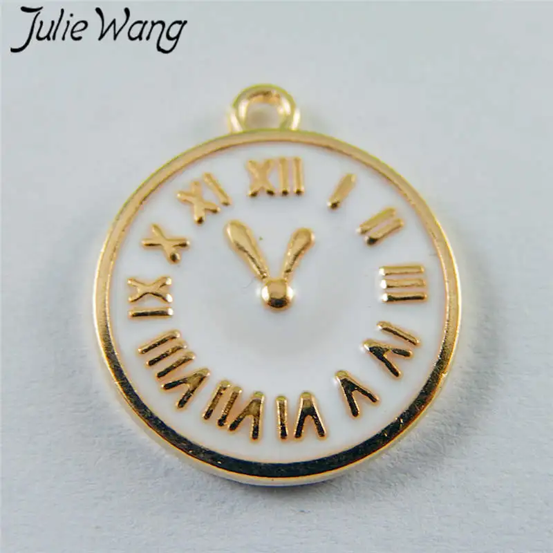 10 шт. эмаль золотого тона Julie Wang белые красивые часы подвески из сплава для