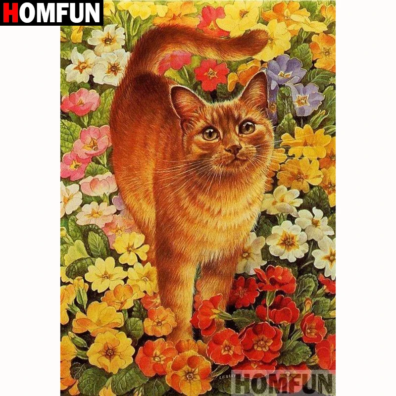 Алмазная живопись HOMFUN A18281 Кот картина с полными квадратными/круглыми стразами 5D