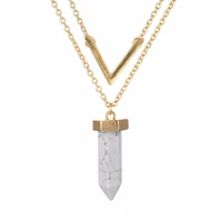 women multi layer natural howlite pendant necklaces hexagonal column quartz crystal necklace for