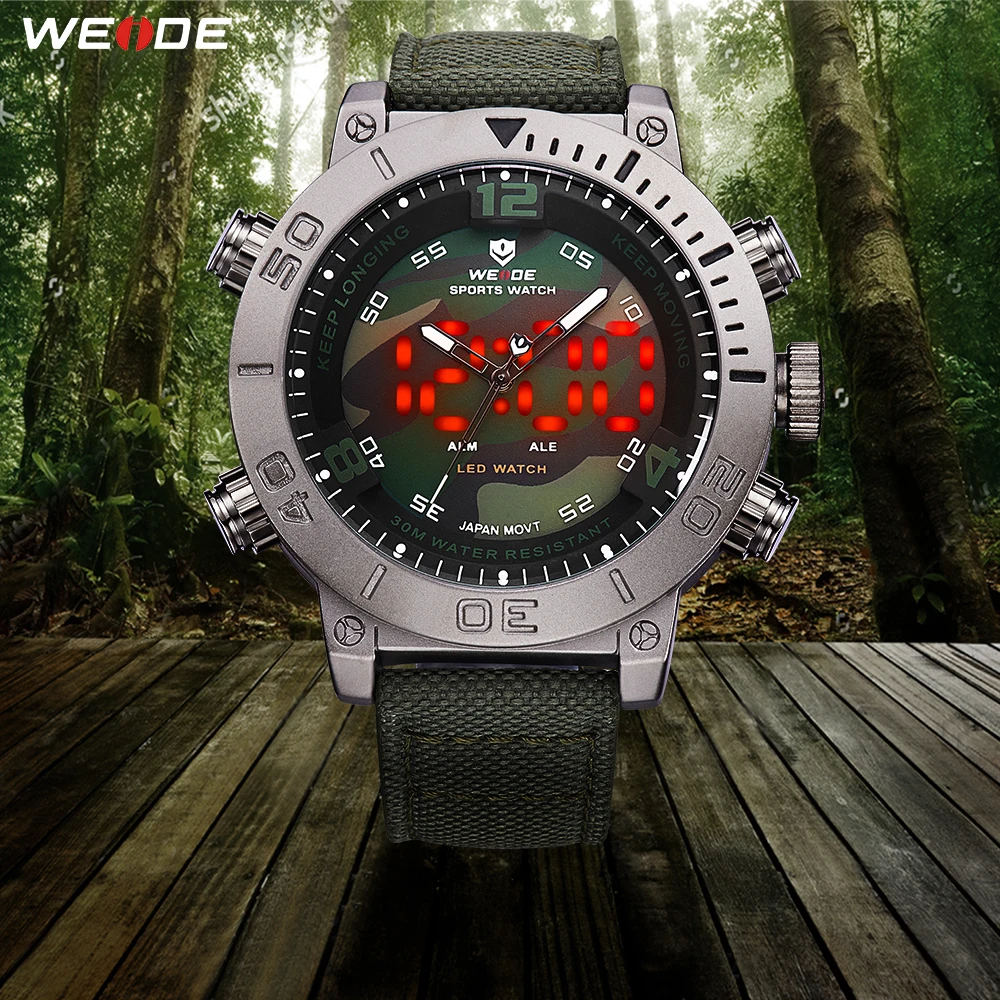 

WEIDE Man Luxury Brand Casual Quartz movement Clock led Digital Analog Nylon Strap Camouflage Dial Wristwatch Relogio Masculino