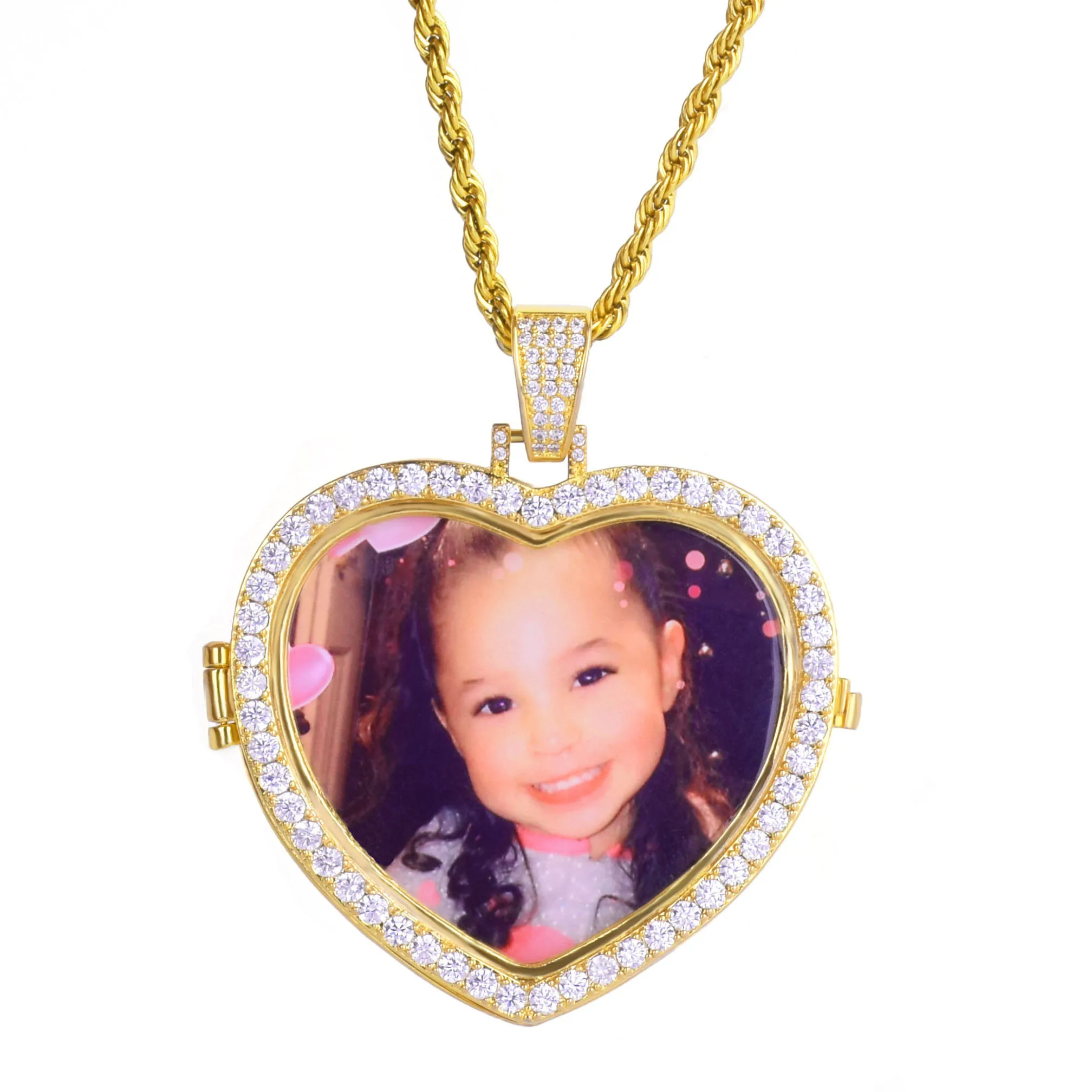 Bubble Letter Custom Photo Projection Pendant Necklace Heart Personalized Picture Medallion Cubic Zircon Hip Hop Jewelry images - 6