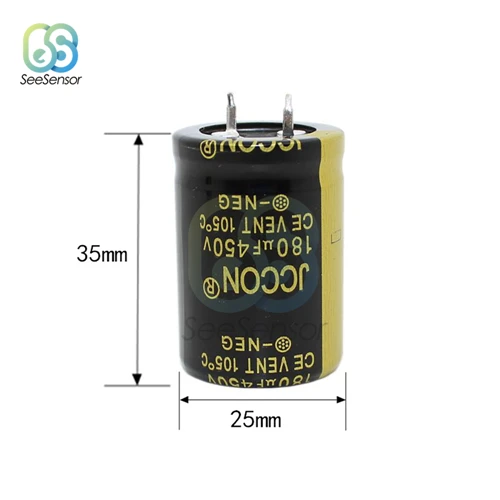 450V 180uF 25X35mm Высокая частота низкая ESR Алюминий электролитический конденсатор с алюминиевой крышкой, 50В, алюминиевая крышка, 63В 250V 450V 100 мкФ 150 мкФ 180 мкФ 470 мкФ 680 мкФ 1000 мкФ 4700 мкФ 15000 мкФ - Цвет: 450V 180uF 25X35mm