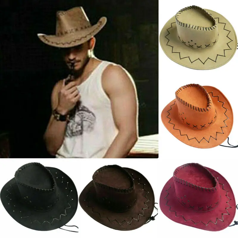 

New Cowboy Hat Suede Look Wild West Fancy Dress Mens Ladies Cowgirl Unisex Hats