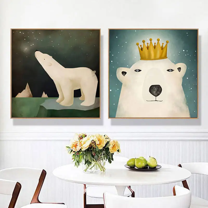 Modern Cute white cartoon bear Art Prints Poster Nursery Wall Picture Canvas Painting Kids Room Decor No Frame | Дом и сад