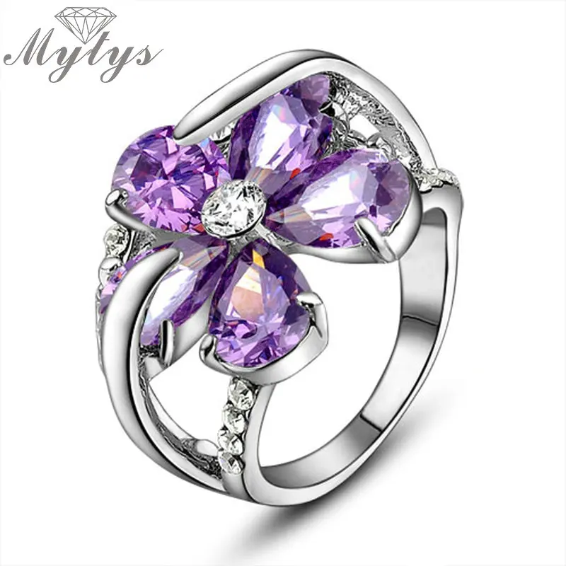 Женское кольцо с кристаллами Mytys фиолетовое белое золото R1776 | Украшения и