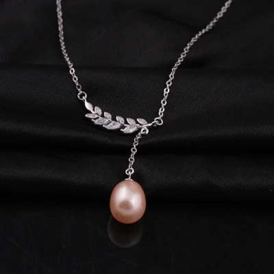 pink necklace MeiBaPJ новинка натуральный пресноводный жемчуг Модный Ювелирный Набор S925 Серебряный кулон и серьги хорошее свадебное ювелирное изделие для женщин - Цвет камня: pink necklace