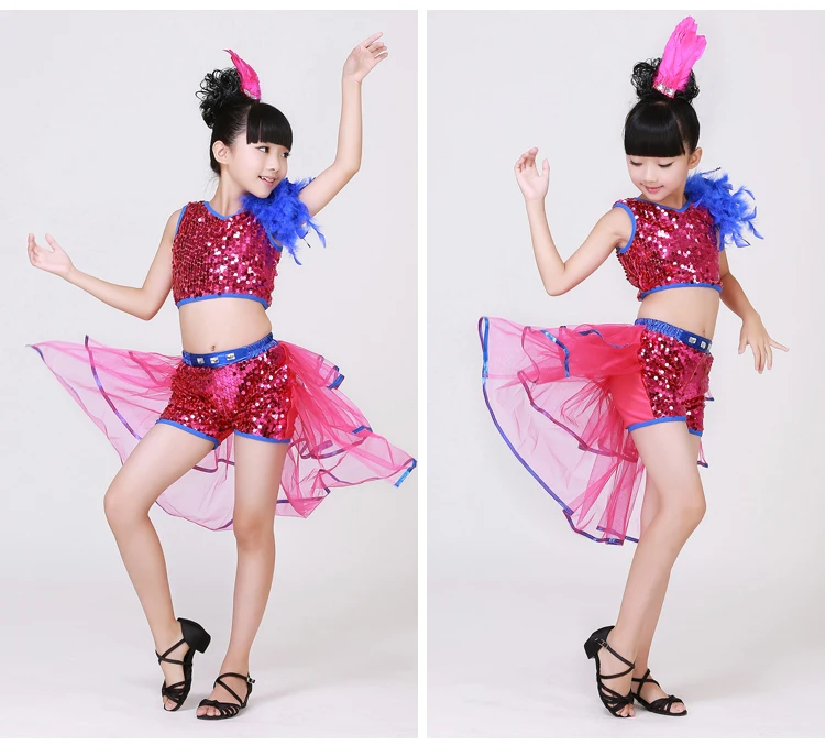 Детский костюм для девочек одежда джазовых танцев танцевальное платье с