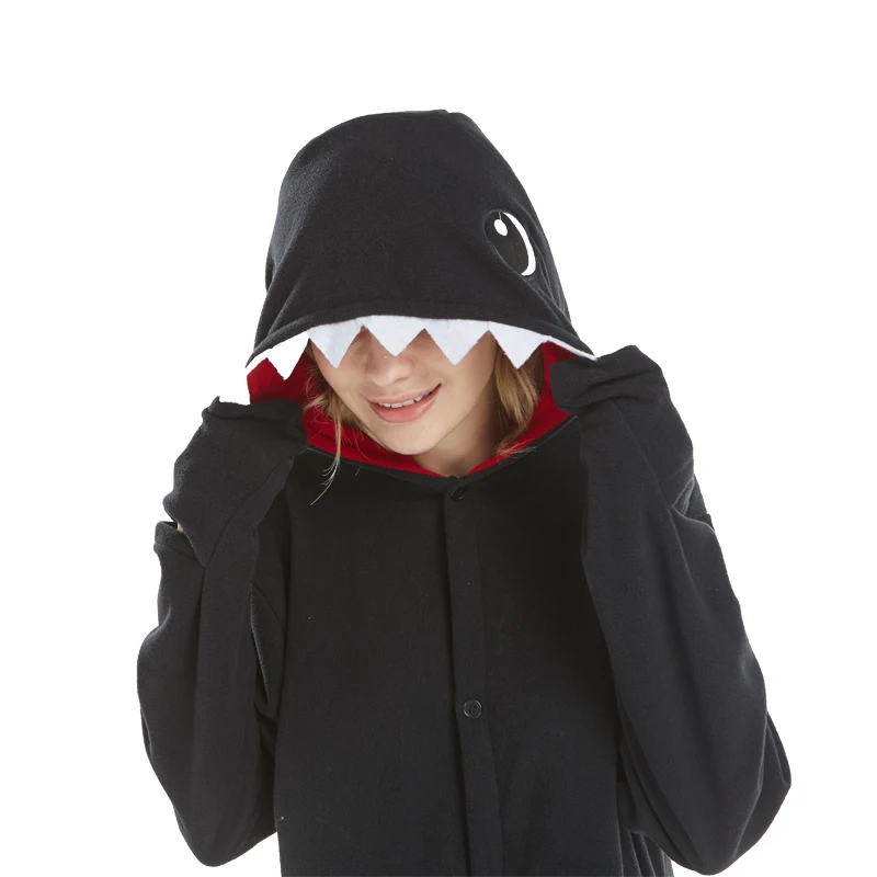 

New Costumes Black shark Cosplay Costume Polar Fleece Winter Pajamas Animal Onesies Pyjamas Carnival Halloween Party Dress