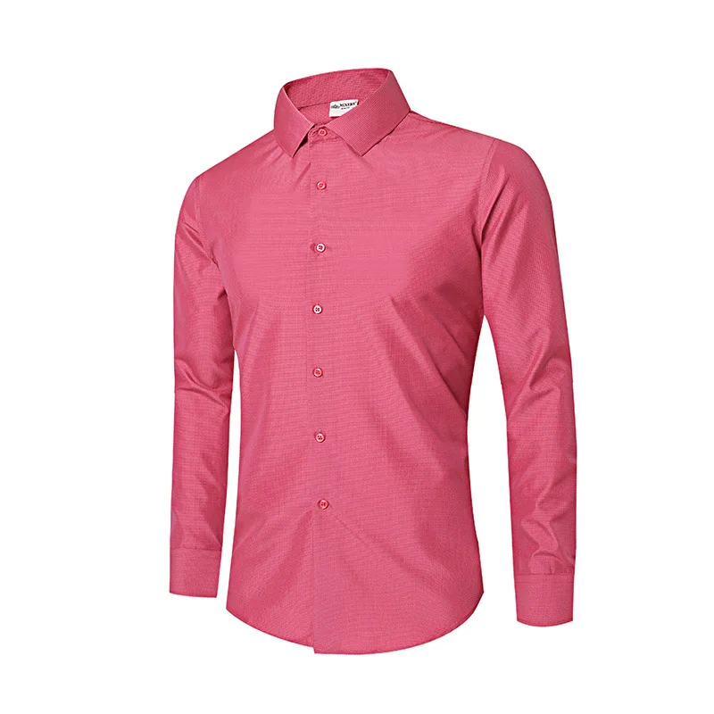 Rose Red Хлопок Для мужчин; Повседневная рубашка с длинным рукавом Slim Fit в мелкую клетку торжественное платье рубашки Для мужчин большой Размеры Custom ткани Для мужчин одежда - Цвет: Rose Red