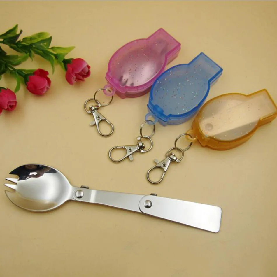 Складной набор детской посуды из нержавеющей стали #304 для десерта ложка с вилкой